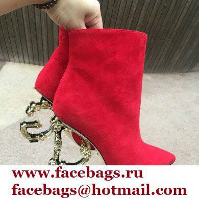 Dolce  &  Gabbana Heel 10.5cm Leather Ankle Boots Suede Red with Baroque DG Heel 2021